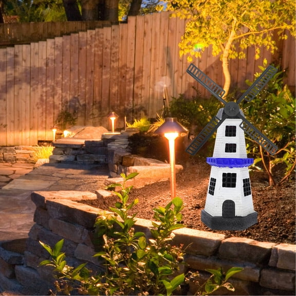 TABLZONE Garden Decoration Ornamental Windmill Parts 2 Sets Black Plastic with Lighthouse Design