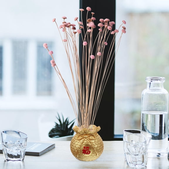 TABLZONE Golden Resin Money Bag Vase for Dining Table Decorative Floral Display