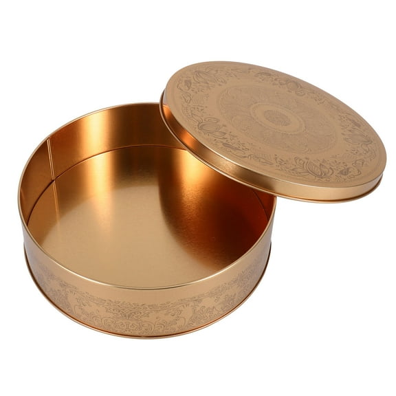 TABLZONE Golden Tinplate Storage Box with Lid Multiuse Metal Cake Pan and Cookie Container
