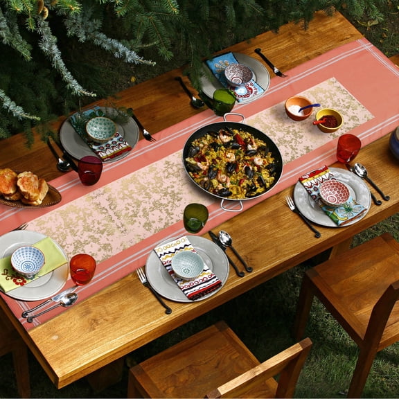 TABLZONE Golden Sequin Table Runner for Wedding Party with Floral Pattern and Bronzing Texture