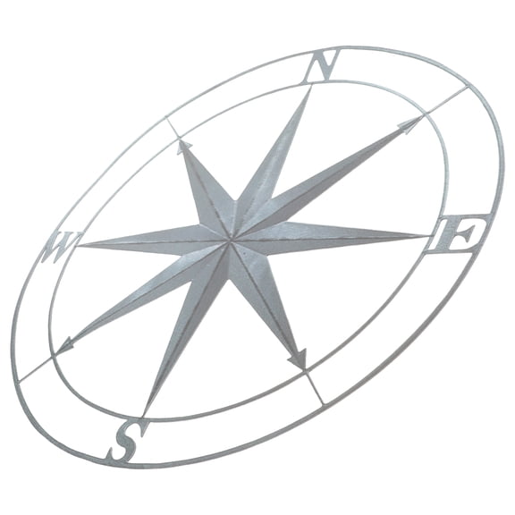 TABLZONE Grey Metal Iron Compass Wall Decor Indoor Outdoor Hanging Ornament for Home Office