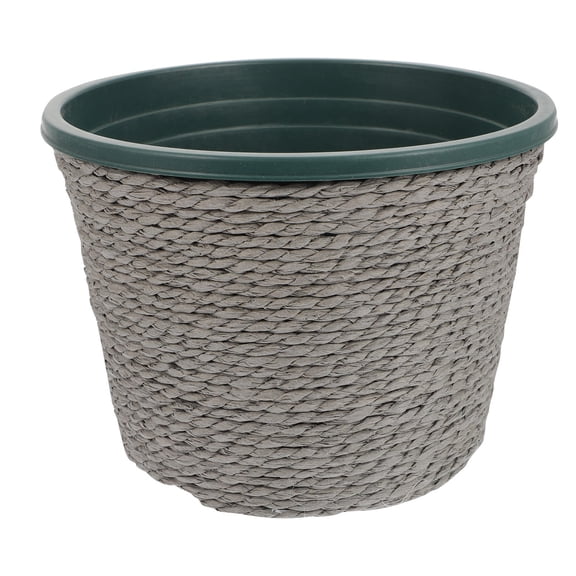 TABLZONE Grey Woven Rope Plastic Flowerpot with Drainage Hole, Indoor and Outdoor Planter for Home and Garden
