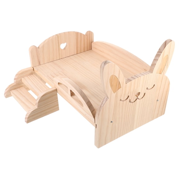 TABLZONE Wooden Small Pet Bed with Stairs, Beige Platform House for Guinea Pigs, Hamsters, Chinchillas and Other Small Animals