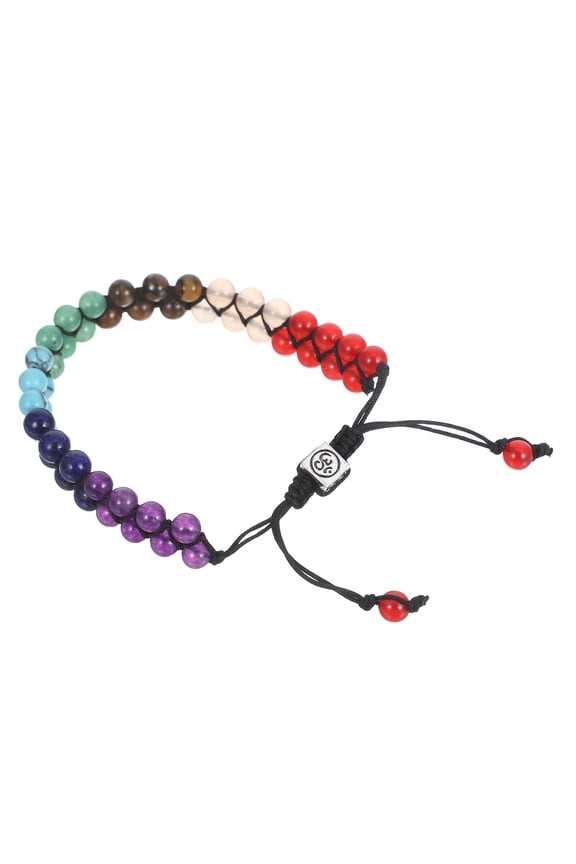 Adjustable Natural Stone Beaded Bracelet, Double Row Handwoven Multi-Color Design for Men and Women