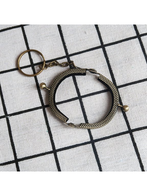 Clutch Bag Frame Key Chains with Semicircle Pendant Golden Metal Purse Frame Handle