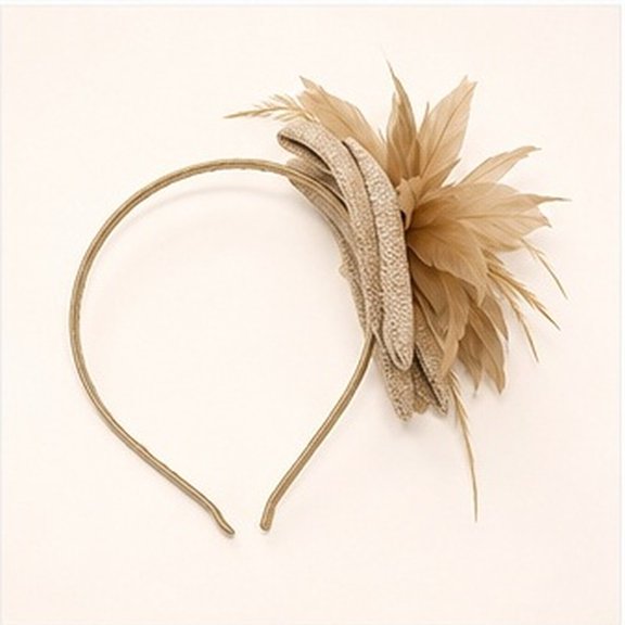 TABLZONE Hats Tea Party Golden Faux Plume 1Set with Shape for Women