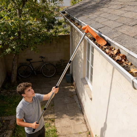 TABLZONE Home Gutter Leaf Remover with Long Reach Pole and Durable All Weather Construction