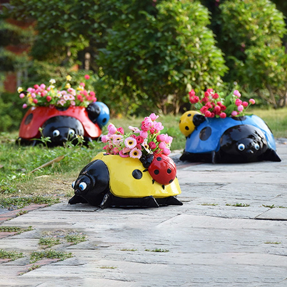 TABLZONE Indoor Resin Ladybug Plant Pot Blue Unique Planter for ...