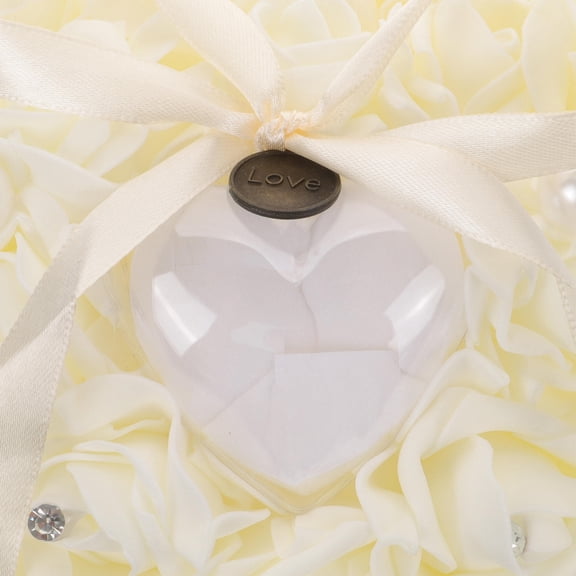TABLZONE Ivory Wedding Ring Pillow with Rose Heart Design Perfect Ring Bearer Cushion for Ceremony