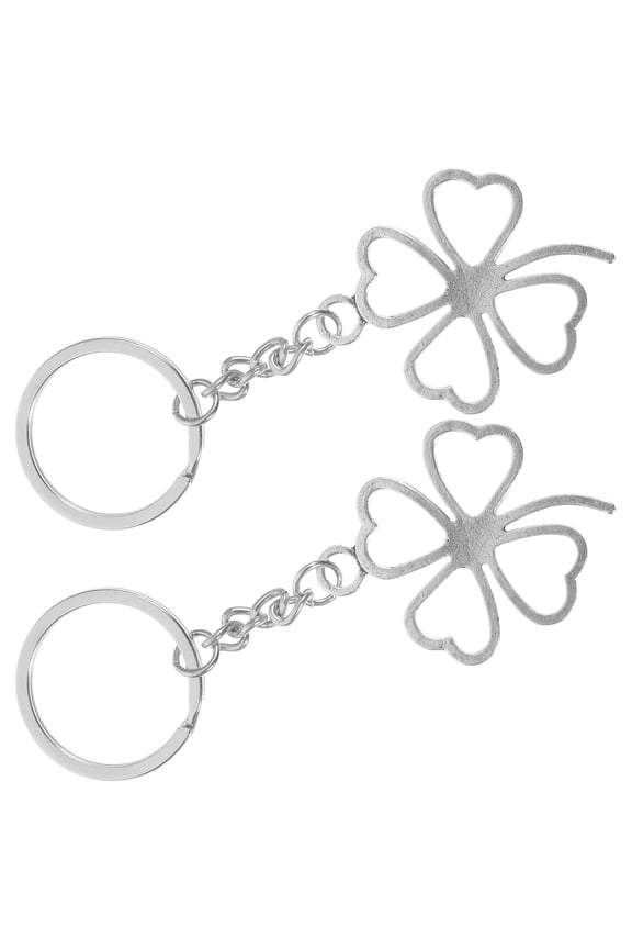 Four Leaf Clover Keychain Zinc Alloy Silver Color for Decoration with 2Pcs 0.87x1.18in