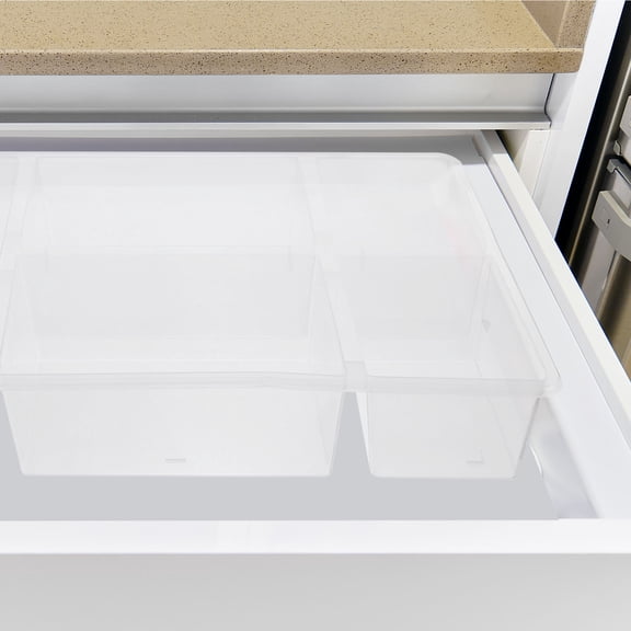 TABLZONE Kitchen Drawer Silverware Organizer Tray in White with Transparent Sections for Easy Sorting