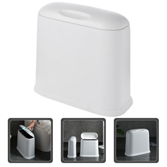TABLZONE Kitchen Garbage Bucket Oval White Plastic Compact Storage 1Set
