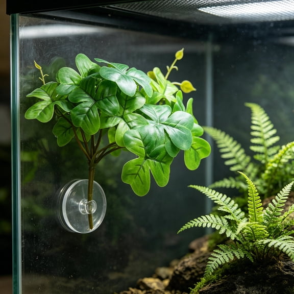 TABLZONE Artificial Hanging Reptile Plant with Soft Leaves and Suction Cup for Tortoise Habitat Decor