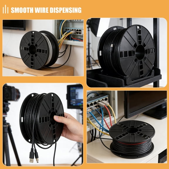 TABLZONE Lightweight Black Plastic Cable Storage Reel Smooth Wire Dispensing for Versatile Use
