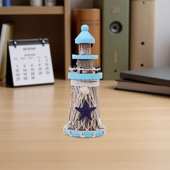 TABLZONE Mediterranean Style Wooden Lighthouse Statue Nautical Themed Decoration for Indoor Use
