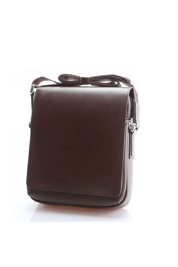 Brown Men PU Shoulder Bag Vertical Vertical Briefcase Style with Organized Inner Storage