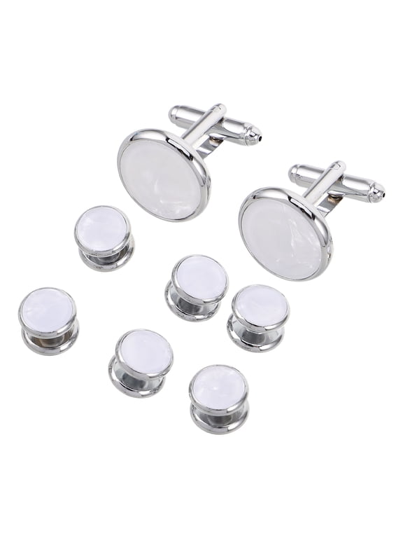 1Set Cuff Links and Shirt Studs Set Round Shell Copper for Dress Shirts