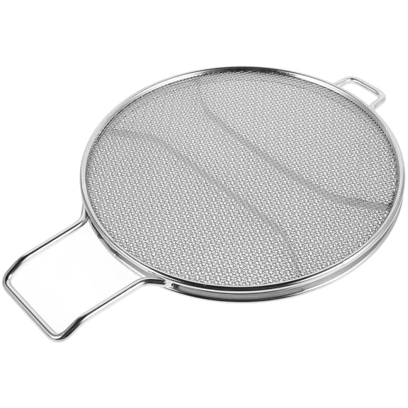 TABLZONE Plated Silver Frying Pan Splatter Screen with Handle Double Layer Oil Splash Shield