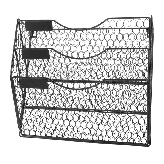 TABLZONE Metal Mesh Wall Mounted File Holder 3 Tier Office Document Organizer Black Finish
