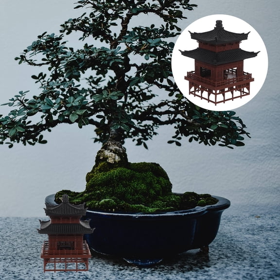 TABLZONE Brown Chinese Pavilion Model Desk Ornament, Plastic Home and Office Table Decoration