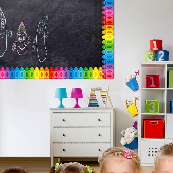 TABLZONE 1 Roll Crayon Themed Classroom Decor Multi Colored Coated Paper Adhesive Kindergarten Stickers Back to School