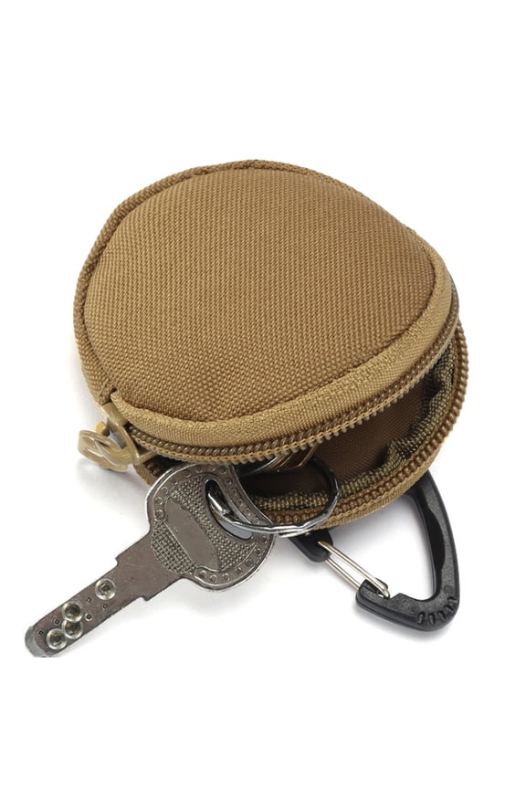 Light Brown Nylon Keychain Pouch for Keys Coins and Earbuds Portable Design