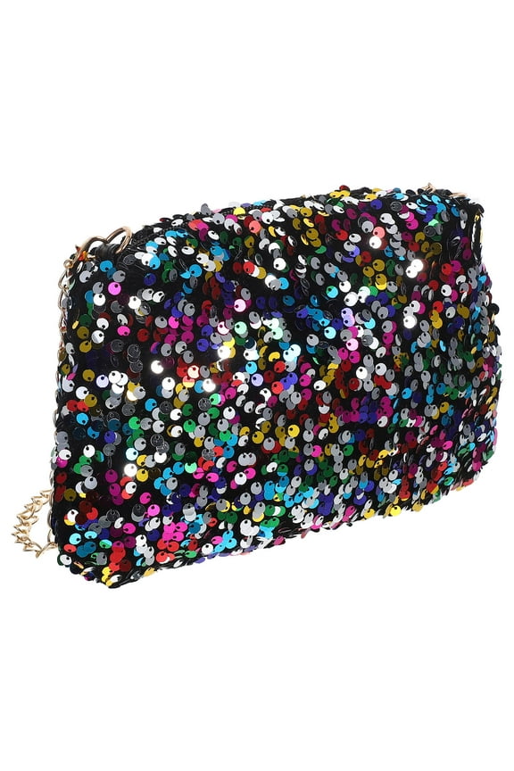 Multi Glitter Sequin Crossbody Bag for Women with Adjustable Chain Strap Compact Evening Clutch 8.5 x 4.5 x 2.5 Inches