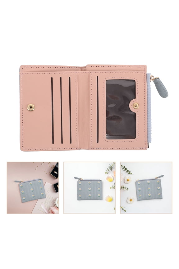 Stylish Green PU Small Wallet for Women with Embroidered Design, Pouch, and Multiple Card Slots 4.5x4.0 inches