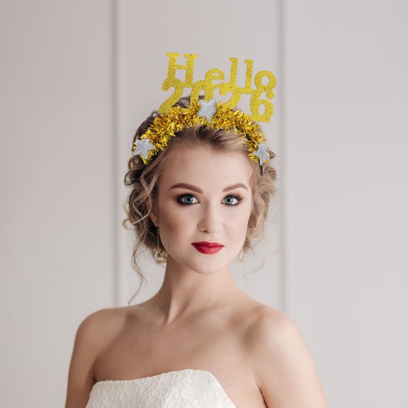 TABLZONE Golden New Year 2026 Party Headband with Glitter Decorative Hair Accessories for Celebrations and Festive Events