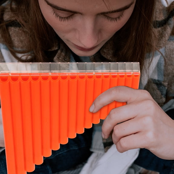 TABLZONE Portable Orange 16 Pipe Pan Flute Instrument with Fixed Angle Mouthpiece and Music Book