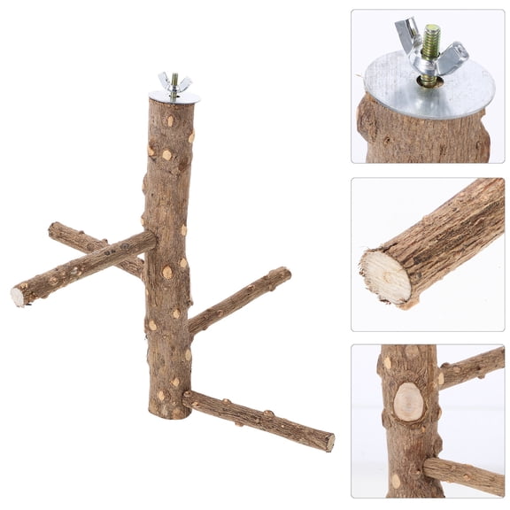 TABLZONE Bird Parrot Perch Wheel Toy Parrot Perch Stand Wood 1 Set Rectangular