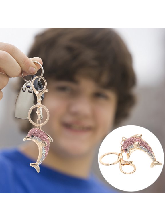 Rhinestone Dolphin Keychain, Zinc Alloy Ocean Pendant Key , Sparkling Bag Charm Purse Accessory for Keys