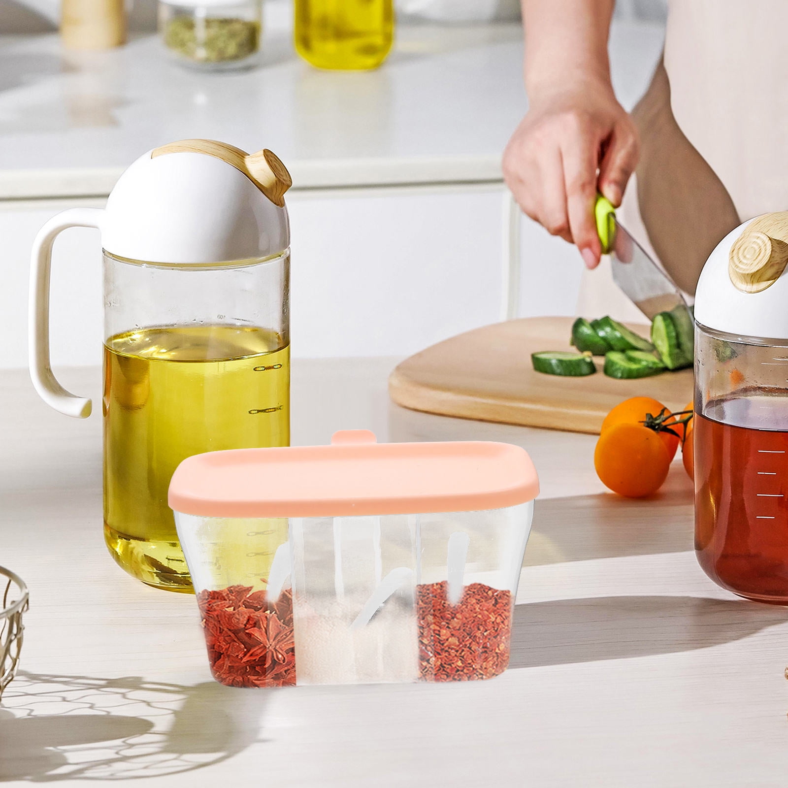 TABLZONE Pink Spice Box with Airtight Lid for Kitchen Seasoning Storage ...