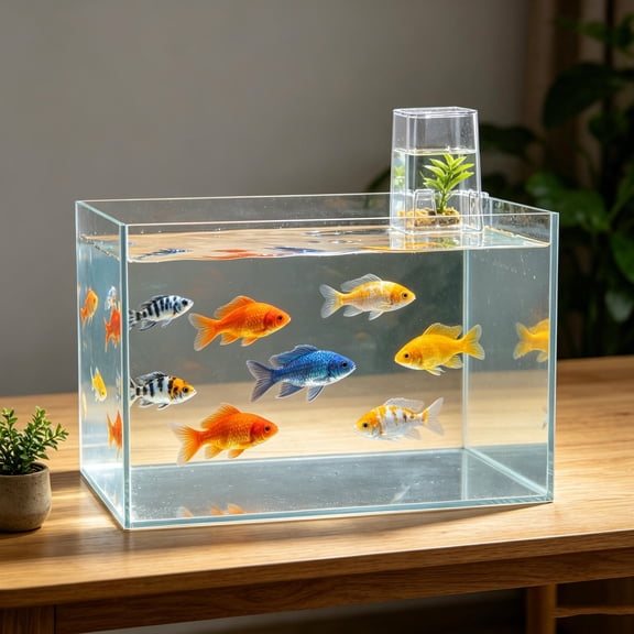 TABLZONE Clear External Suspended Fish Tank with Auto Water Refill and Negative Pressure Design