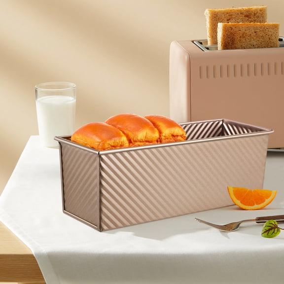 TABLZONE Plated Gold Metal Bread Box with Lid Non Stick Loaf Pan for Kitchen Baking Use
