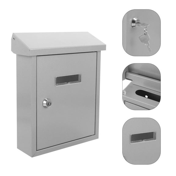 TABLZONE Wall Mounted Retro Mailbox Silver Metal Letter Box Sturdy Outdoor Storage Box