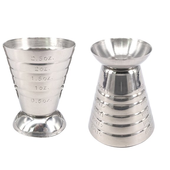 TABLZONE Plated Silver Stainless Steel Jigger Bar with Tapered Design and Measurement Rings