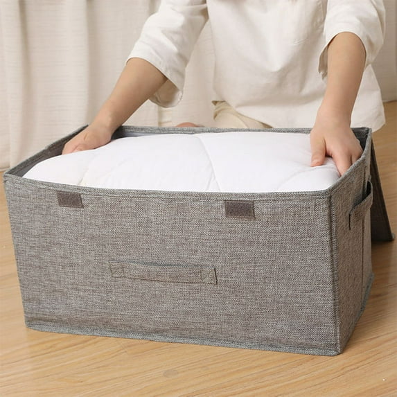 TABLZONE Foldable Grey Linen Storage Box with Lid for Clothes and Home Organization, and Space-Saving Container