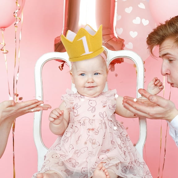 TABLZONE Pullon Yellow Birthday Crown Hat for Toddlers Soft Knitted Yarn Party Accessory