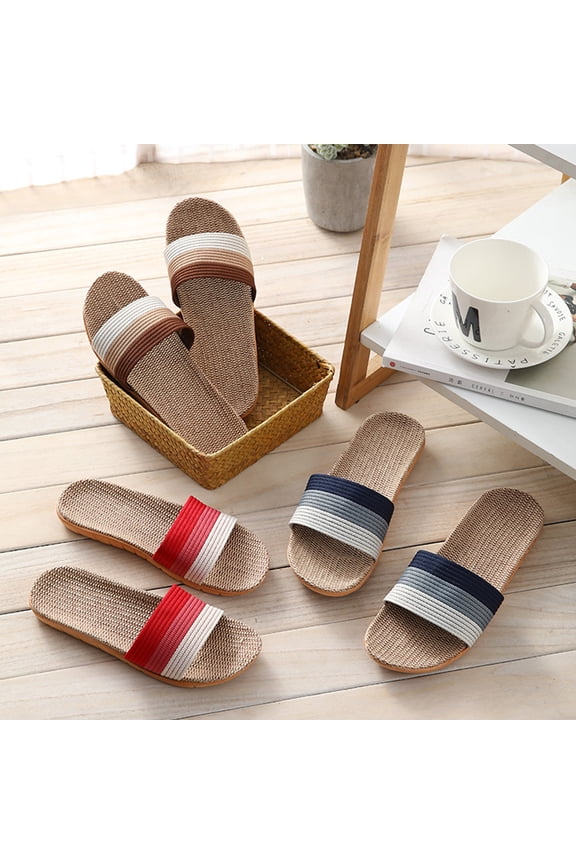 Women's Red Linen EVA Slippers, 1 Pair, Comfortable Hotel Slippers, 9.6 Inch Lightweight Indoor Footwear