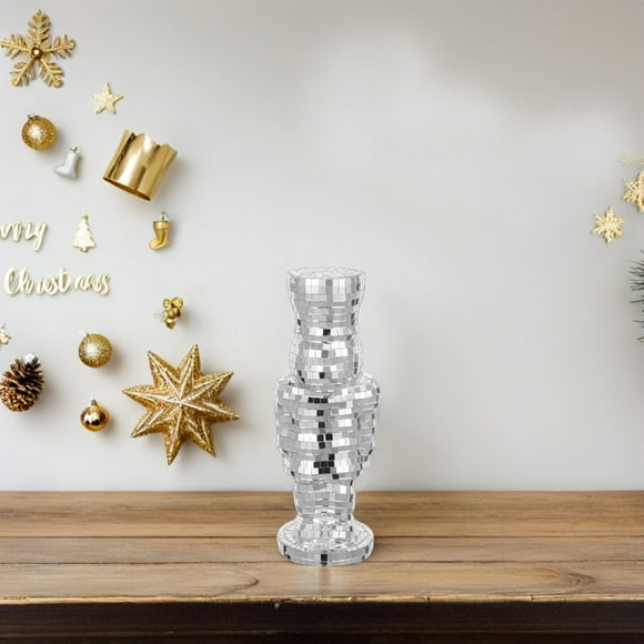 TABLZONE Reflective Glass Nutcracker Statue Silver Disco Christmas Decor