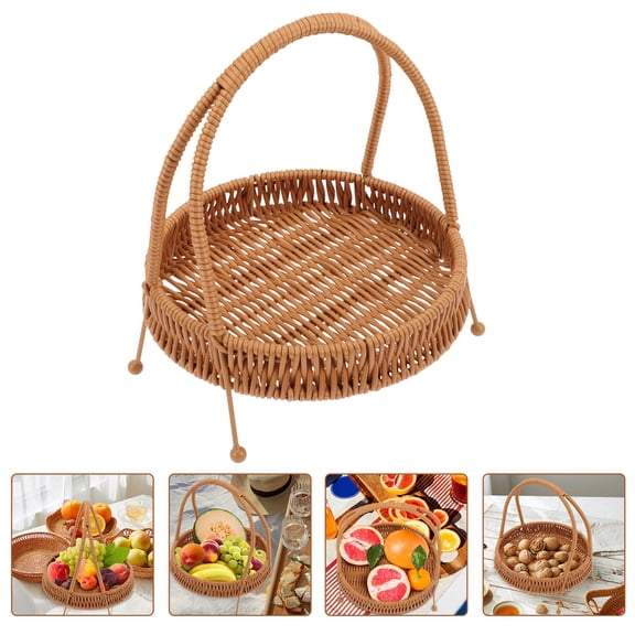TABLZONE Refreshment Serving Tray Brown Imitation Rattan Basket for Cakes and Desserts