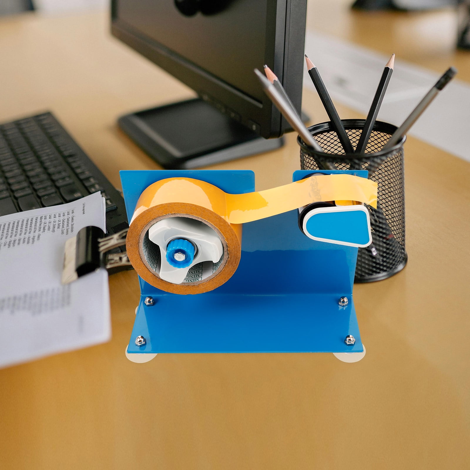 TABLZONE Desktop Tape Dispenser Blue with Versatile Mounting Options and Heavy Duty Iron Build for Office and Home