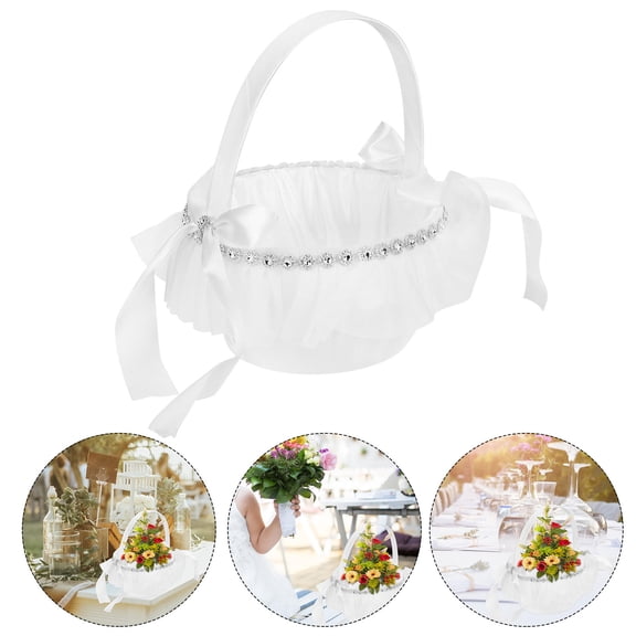 TABLZONE Romantic Wedding Basket White Fabric Holding Candy 1Pack