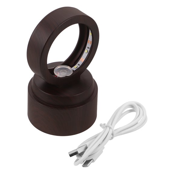 TABLZONE Rotatable Brown Wood Grain LED Display Stand Base for Crystal Sphere with USB Light