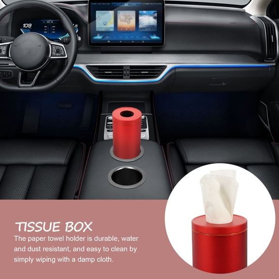 TABLZONE Round Cylinder Tissue Box in Red Aluminum Alloy Water Resistant Tissue Dispenser