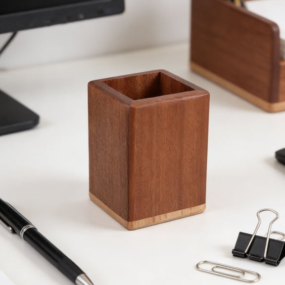 TABLZONE Rustic Wood Makeup Brush Organizer Box for Easy Access on Bathroom Or Bedroom Counter