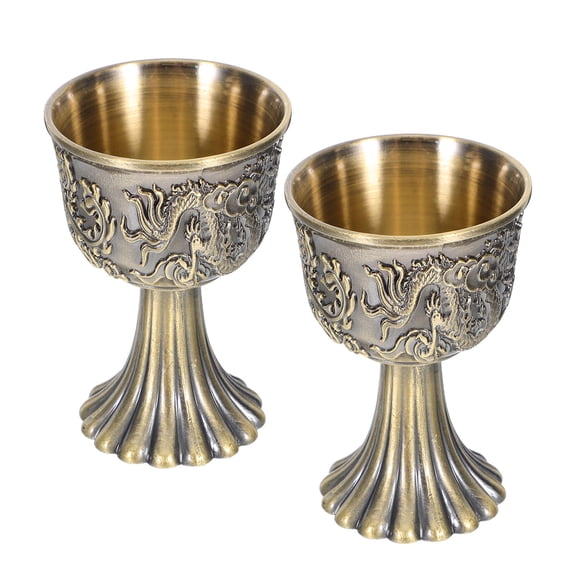 TABLZONE Set of 2 Golden Medieval Dragon Goblets with Detailed Patterns for Wine, Liquor, and Beverage Serving