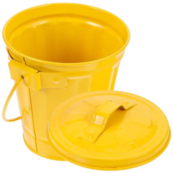 TABLZONE Yellow Metal Trash Can for Desktop and Kitchen with Handle Lid for Easy Storage