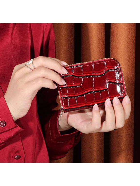 Red Portable Credit Card Holder Wallet with Fine Workmanship